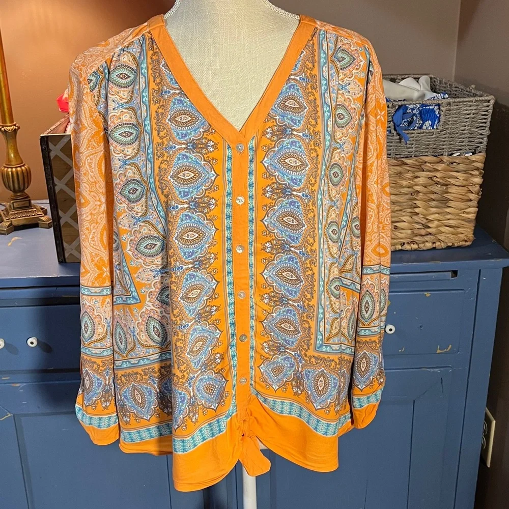 Ruby Rd size XL tunic blue and orange - Picture 1 of 6
